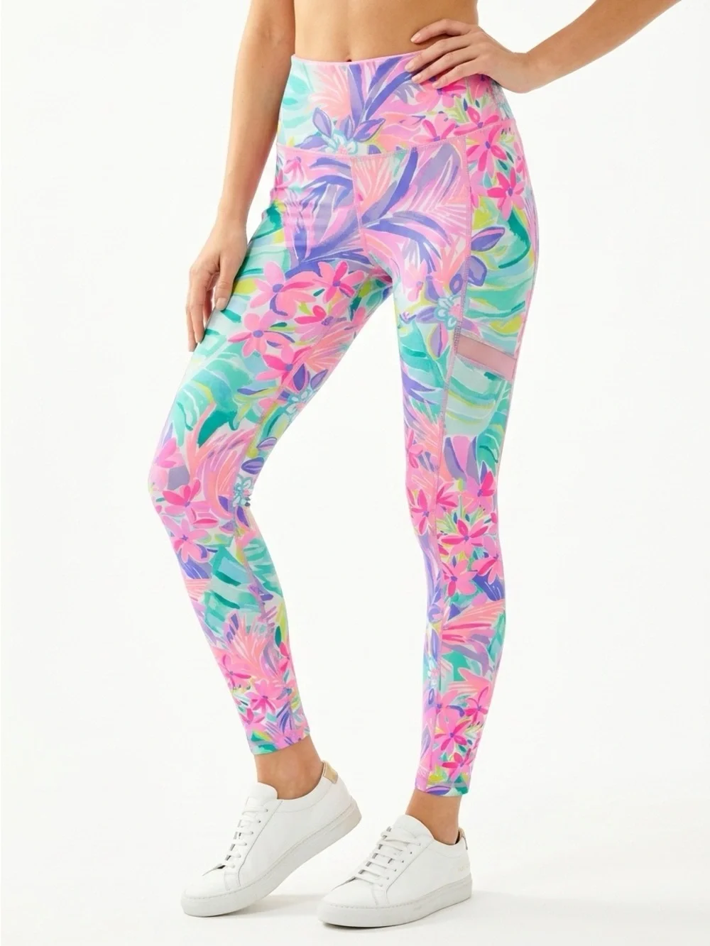 Lilly Pulitzer Luxletic Weekender Legging High Rise Floral Palm Multi Pink XS